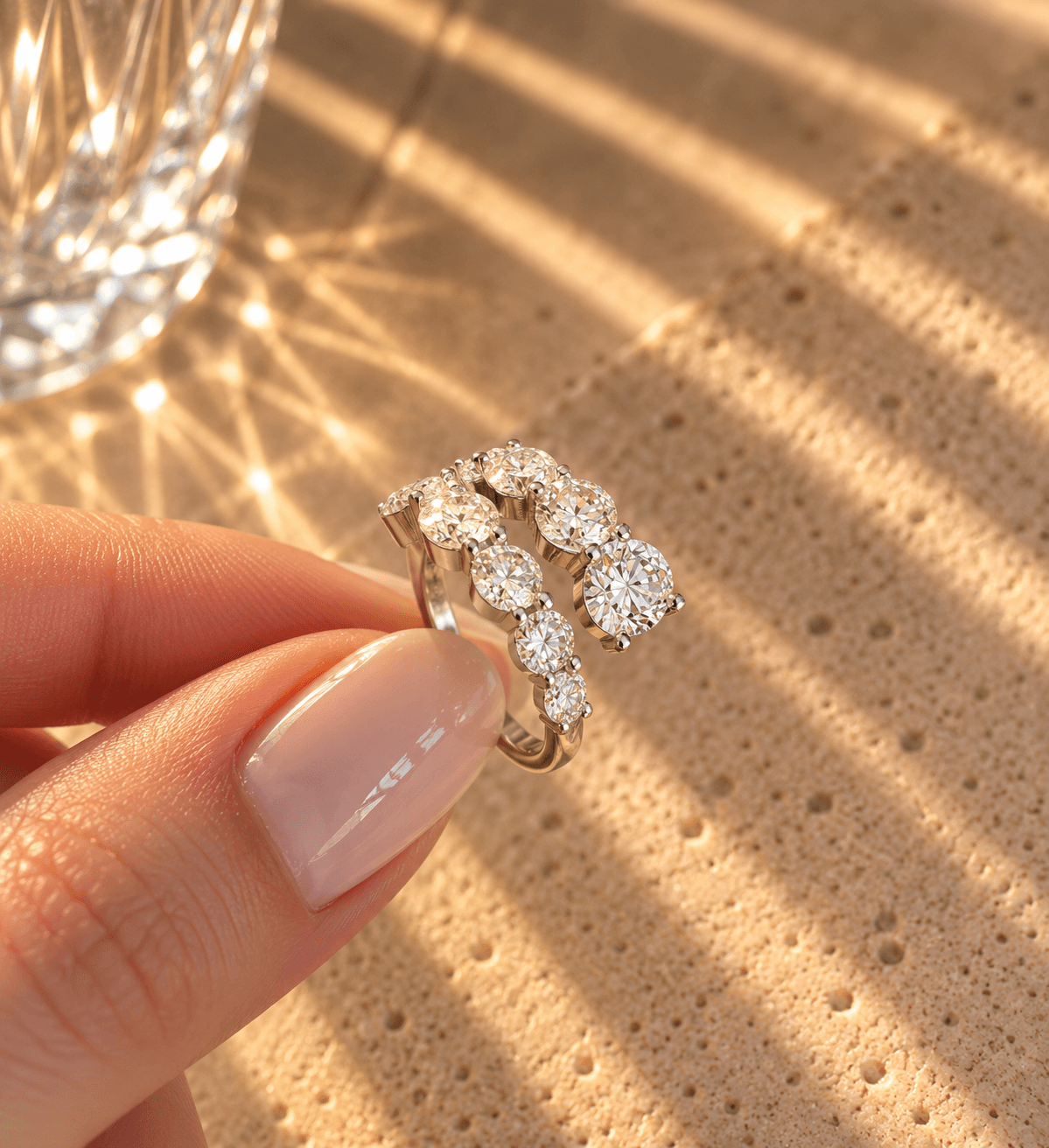Anel regulável em prata 925 com moissanite, na mão